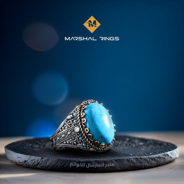 خاتم فضة رجالي 925 أنيق بحجر فيروز  - متجر المارشال للخواتم الرجالية 1