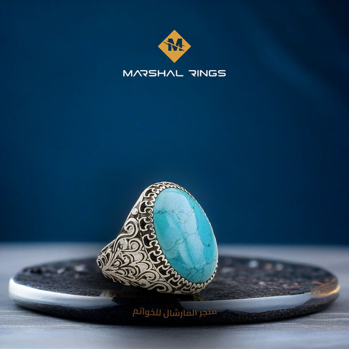 خاتم فضة رجالي 925 أنيق بحجر فيروز  - متجر المارشال للخواتم الرجالية 1