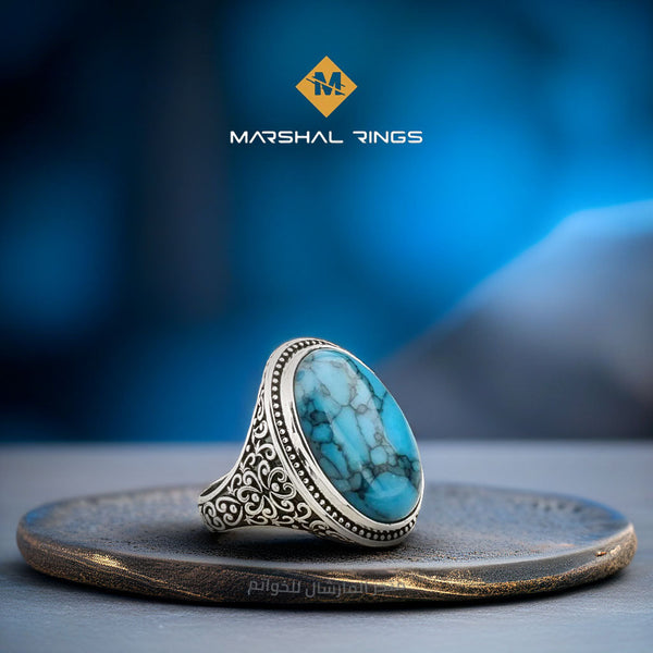 خاتم فضة رجالي 925 أنيق بحجر فيروز  - متجر المارشال للخواتم الرجالية 1