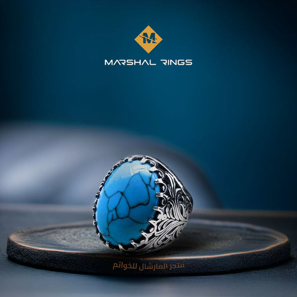 خاتم فضة رجالي 925 أنيق بحجر فيروز  - متجر المارشال للخواتم الرجالية 1