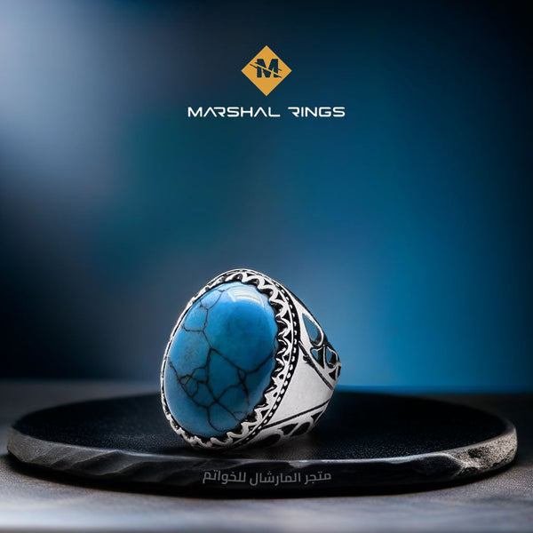 خاتم فضة رجالي 925 أنيق بحجر فيروز  - متجر المارشال للخواتم الرجالية 1