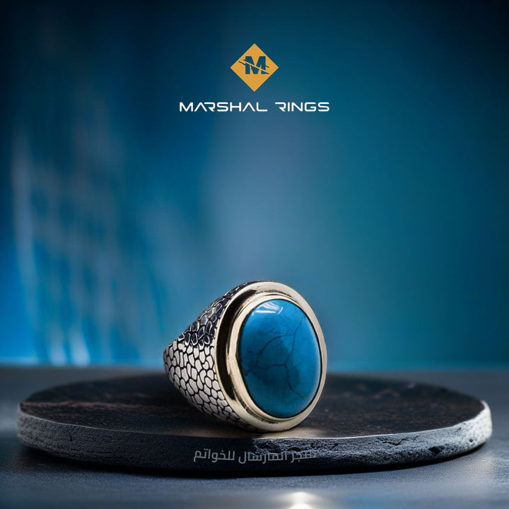 خاتم فضة رجالي 925 أنيق بحجر فيروز - لمسة كلاسيكية - متجر المارشال للخواتم الرجالية 1