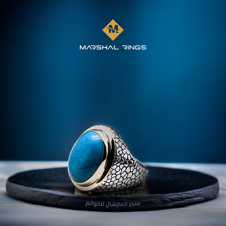 خاتم فضة رجالي 925 أنيق بحجر فيروز - لمسة كلاسيكية - متجر المارشال للخواتم الرجالية 2