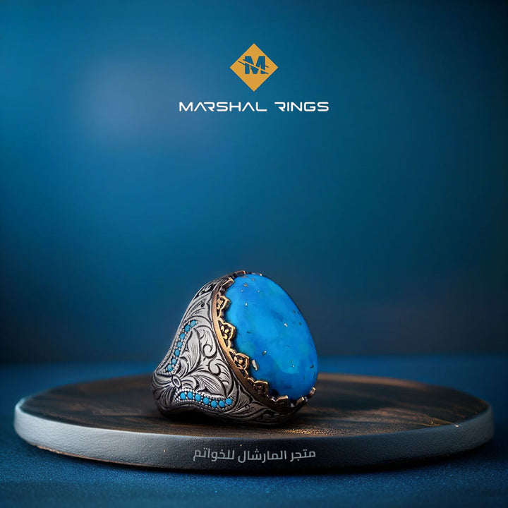 خاتم فضة رجالي 925 أنيق بحجر فيروز  - متجر المارشال للخواتم الرجالية 1