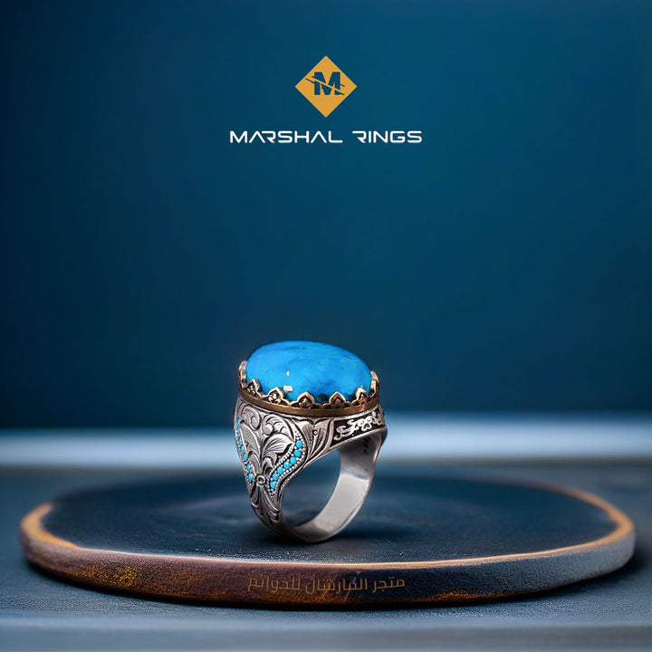 خاتم فضة رجالي 925 أنيق بحجر فيروز  - متجر المارشال للخواتم الرجالية 2
