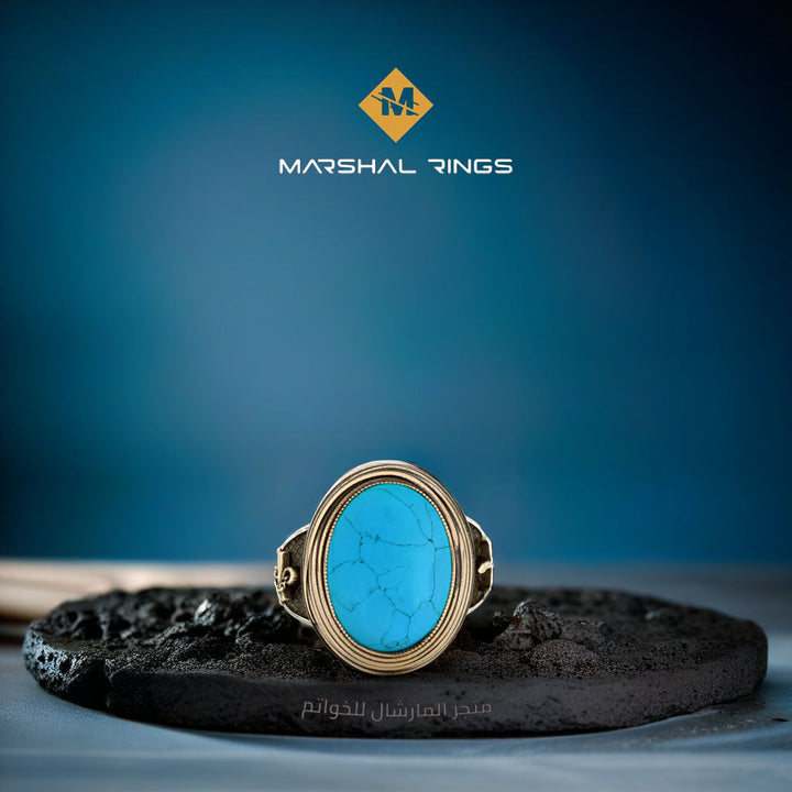 خاتم فضة رجالي 925 فاخر بحجر فيروز مربع - أصالة وفخامة - متجر المارشال للخواتم الرجالية 2