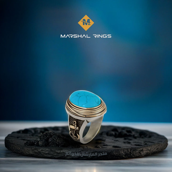 خاتم فضة رجالي 925 فاخر بحجر فيروز مربع - أصالة وفخامة - متجر المارشال للخواتم الرجالية 3