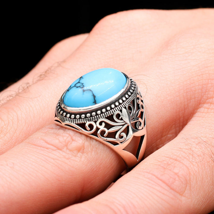خاتم فضة رجالي 925 فاخر بحجر فيروز أزرق - أصالة وأناقة - متجر المارشال للخواتم الرجالية 3