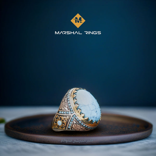 خاتم فضة رجالي 925 بحجر فيروز - فخامة وتفرد - متجر المارشال للخواتم الرجالية 1