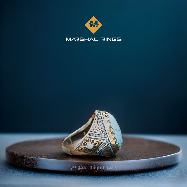 خاتم فضة رجالي 925 بحجر فيروز - فخامة وتفرد - متجر المارشال للخواتم الرجالية 2