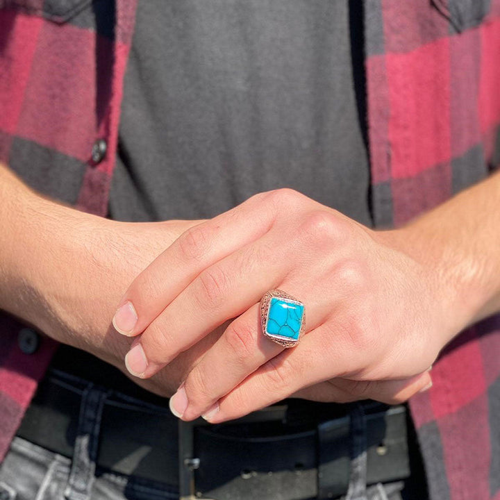 خاتم فضة رجالي 925 ملكي بحجر فيروزي فاخر - متجر المارشال للخواتم الرجالية 2