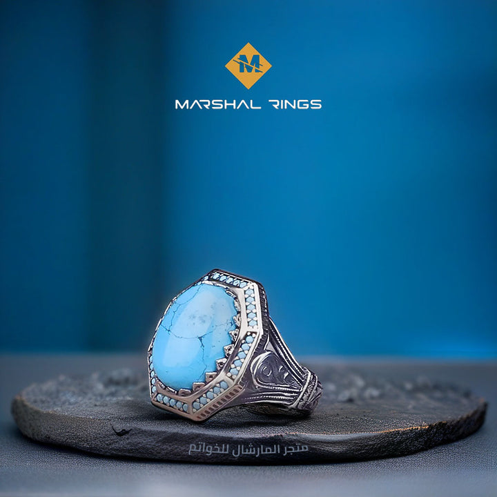 خاتم فضة رجالي 925 بحجر فيروز  - متجر المارشال للخواتم الرجالية 1