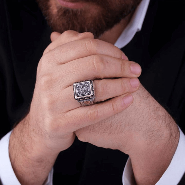 خاتم فضة 925 رجالي إسلامي عصري بنقش مخصص وحجرة سرية - متجر المارشال للخواتم الرجالية 4