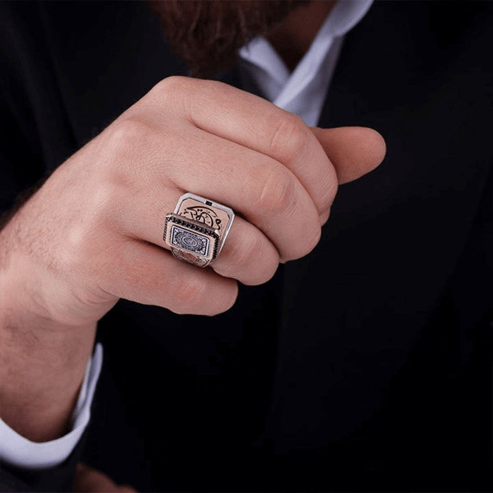 خاتم فضة 925 رجالي إسلامي عصري بنقش مخصص وحجرة سرية - متجر المارشال للخواتم الرجالية 5