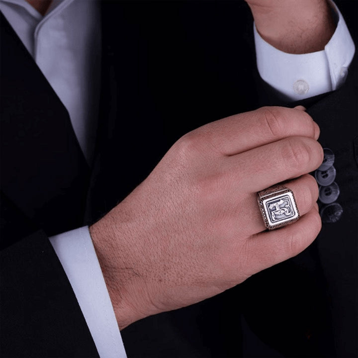 خاتم فضة 925 رجالي مربع كلاسيكي مع نقوش آية الكرسي - متجر المارشال للخواتم الرجالية 4