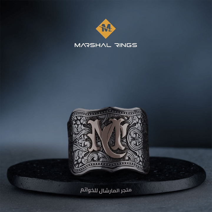 خاتم فضة 925 رجالي عصري قابل للتخصيص باسمك أو الأحرف الأولى - متجر المارشال للخواتم الرجالية 1