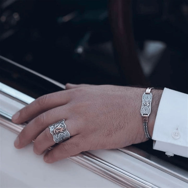 خاتم فضة 925 رجالي عصري قابل للتخصيص باسمك أو الأحرف الأولى - متجر المارشال للخواتم الرجالية 3