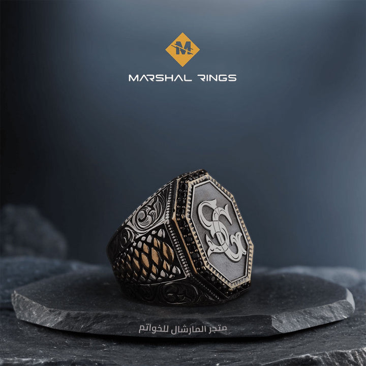 خاتم فضة 925 رجالي أنيق مع نقش شخصي و لمسة فخمة - متجر المارشال للخواتم الرجالية 1
