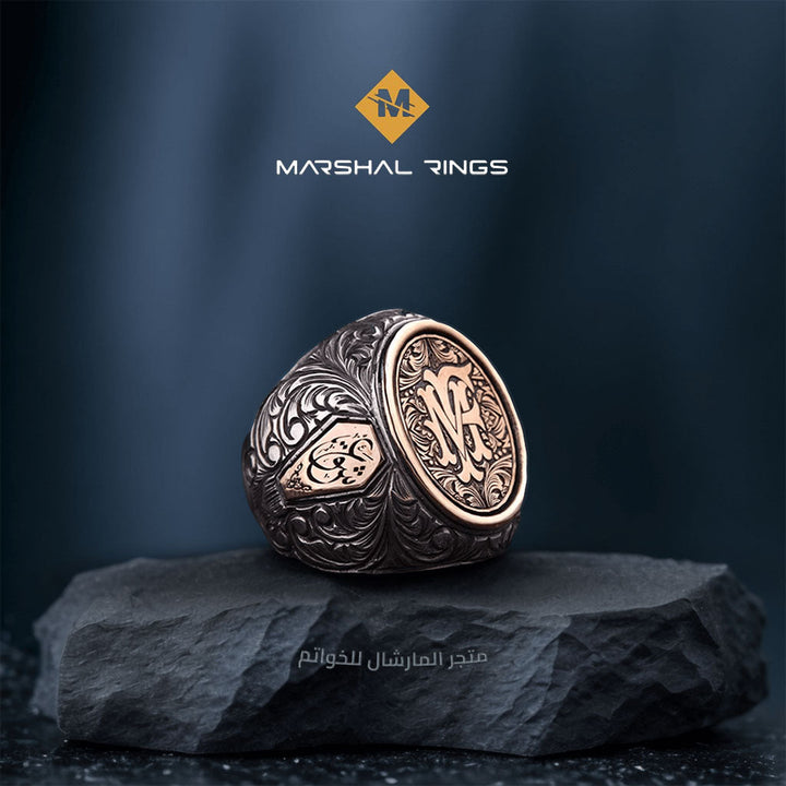 خاتم فضة 925 رجالي مزخرف بفن عربي أصيل وأناقة معاصرة - متجر المارشال للخواتم الرجالية 2