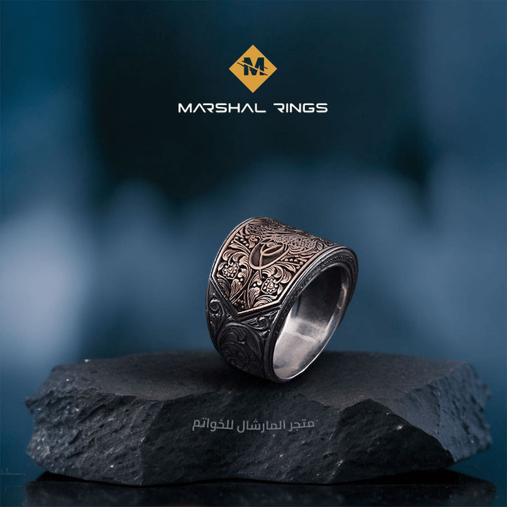 خاتم فضة 925 رجالي بنقوش إسلامية فاخرة و تفاصيل دقيقة - متجر المارشال للخواتم الرجالية 2