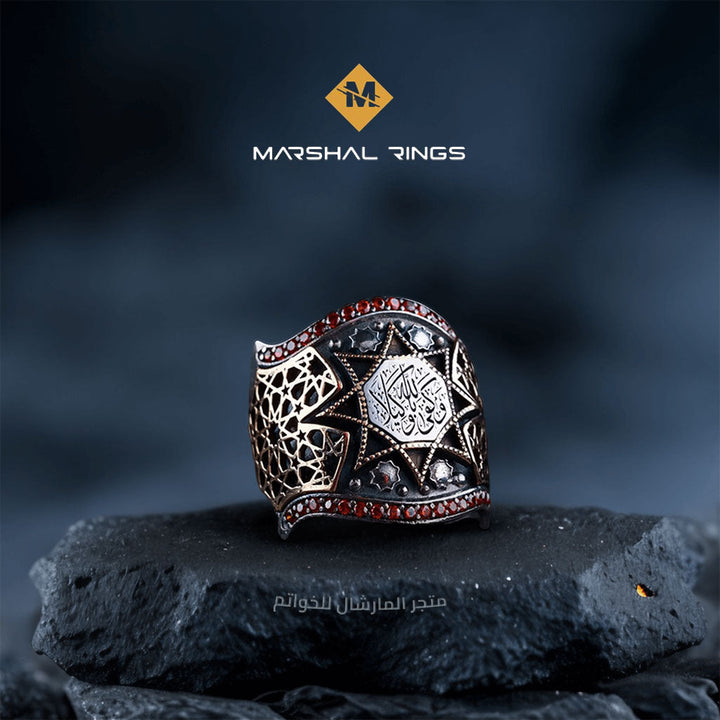 خاتم فضة 925 رجالي بنقش "وكفى بالله وكيلا" بتصميم إسلامي - متجر المارشال للخواتم الرجالية 1