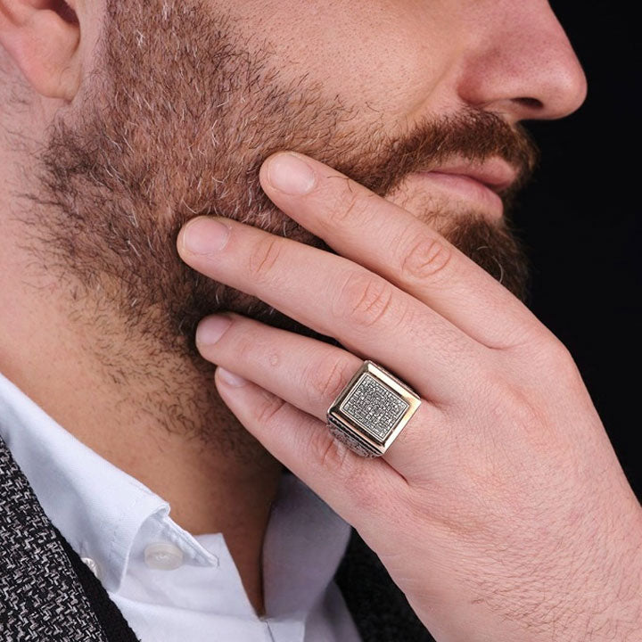 خاتم فضة 925 رجالي بنقش آية الكرسي تصميم كلاسيكي عصري فاخر - متجر المارشال للخواتم الرجالية 2