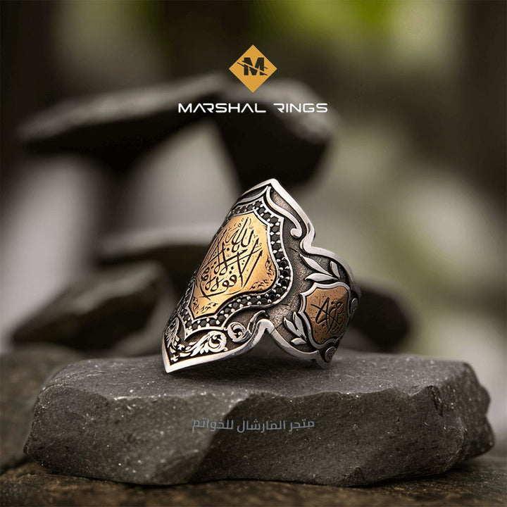 خاتم فضة 925 رجالي مستوحى من الفن السلجوقي تصميم تاريخي - متجر المارشال للخواتم الرجالية 1