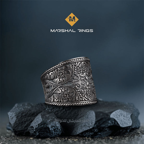 خاتم فضة 925 رجالي بتصميم يدوي حرفية عالية - متجر المارشال للخواتم الرجالية 1