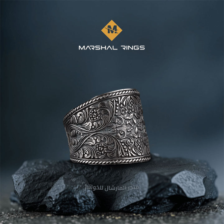 خاتم فضة 925 رجالي بتصميم يدوي حرفية عالية - متجر المارشال للخواتم الرجالية 1