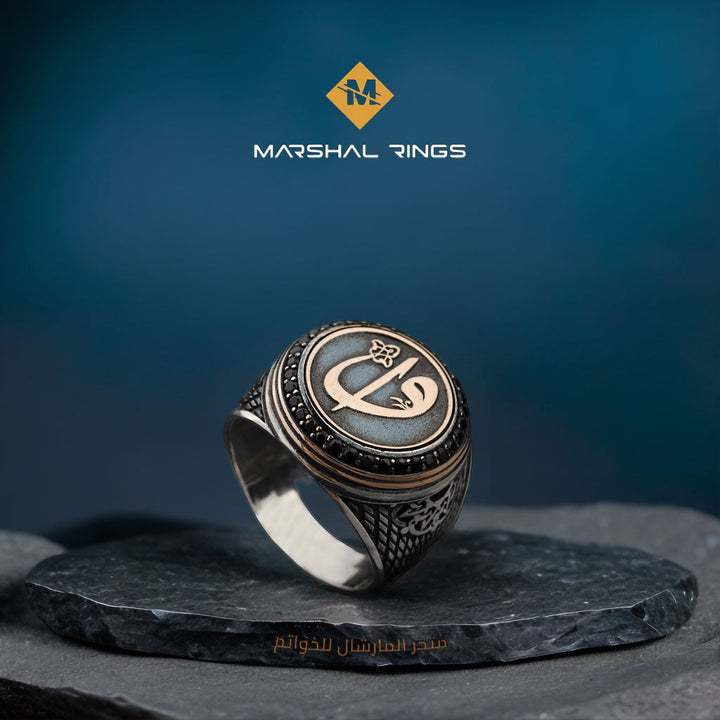 خاتم فضة 925 رجالي بحرفي الواو والألف تصميم مميز - متجر المارشال للخواتم الرجالية 2