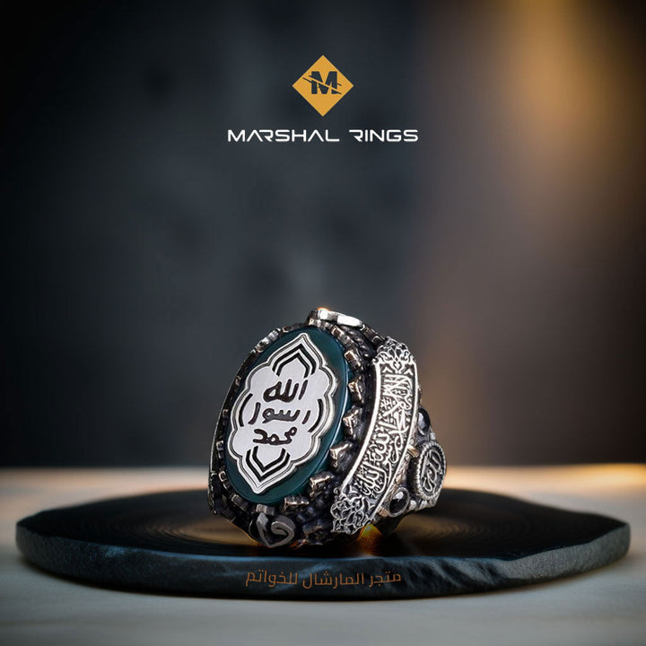 خاتم فضة رجالي بنقش "محمد رسول الله" - تصميم عصري (عيار 925) - متجر المارشال للخواتم الرجالية 1