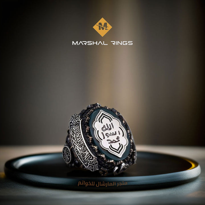 خاتم فضة رجالي بنقش "محمد رسول الله" - تصميم عصري (عيار 925) - متجر المارشال للخواتم الرجالية 2