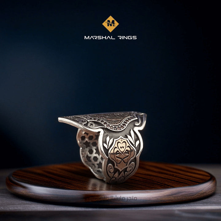 خاتم فضة 925 رجالي بنقش "الحمد لله رب العالمين" تصميم عثماني فاخر - متجر المارشال للخواتم الرجالية 2