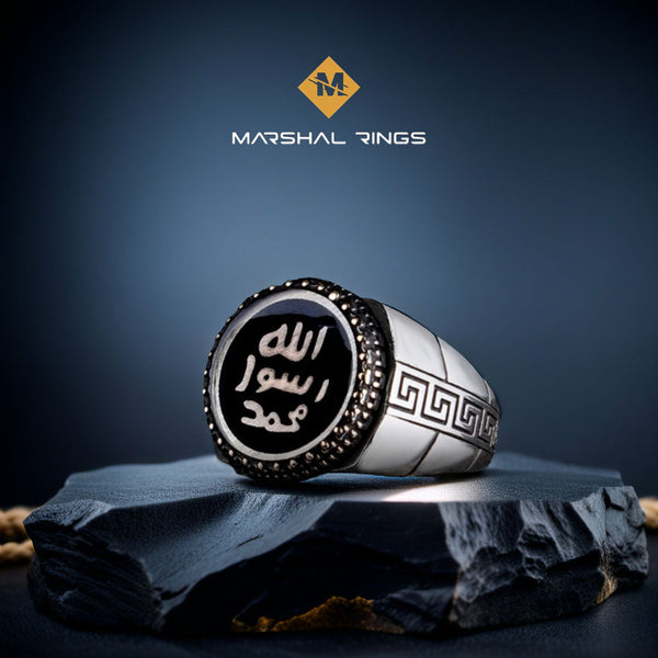 خاتم فضة رجالي بنقش "محمد رسول الله" - تصميم عصري (عيار 925) - متجر المارشال للخواتم الرجالية 1