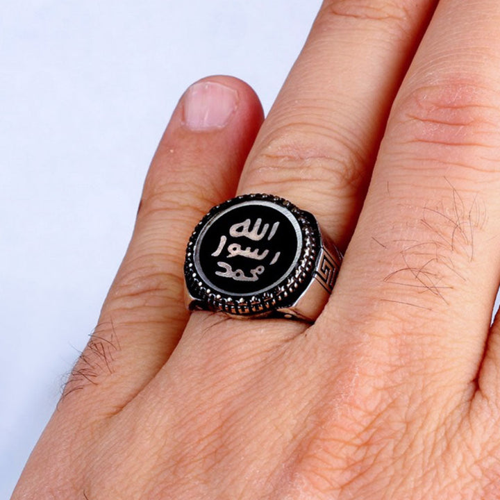 خاتم فضة رجالي بنقش "محمد رسول الله" - تصميم عصري (عيار 925) - متجر المارشال للخواتم الرجالية 2
