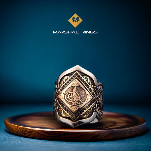 خاتم فضة 925 رجالي منقوش بختم الدولة العثمانية "الطغراء" - متجر المارشال للخواتم الرجالية 1