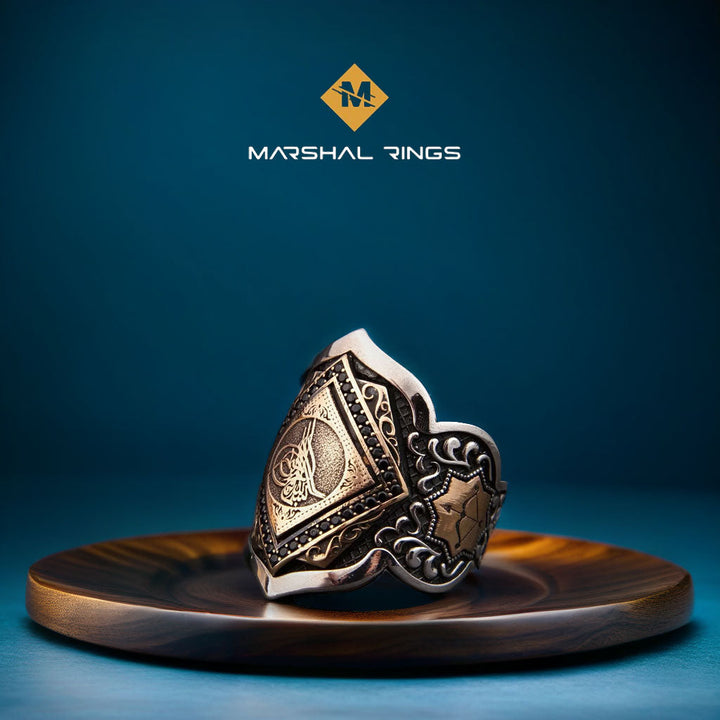 خاتم فضة 925 رجالي منقوش بختم الدولة العثمانية "الطغراء" - متجر المارشال للخواتم الرجالية 2
