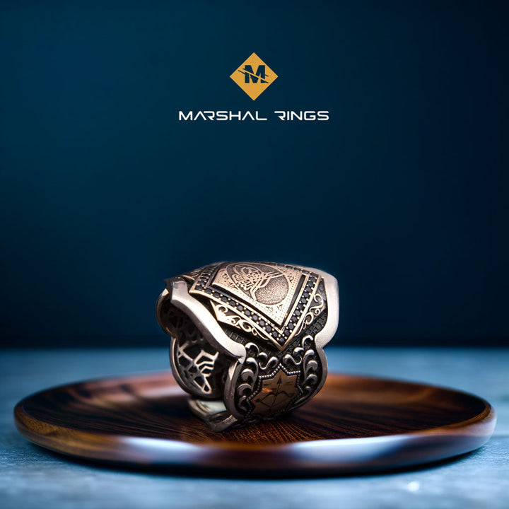 خاتم فضة 925 رجالي منقوش بختم الدولة العثمانية "الطغراء" - متجر المارشال للخواتم الرجالية 3