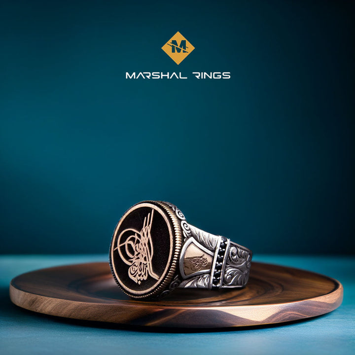 خاتم فضة 925 رجالي فاخر بنقش عثماني فخامة وأصالة - متجر المارشال للخواتم الرجالية 1