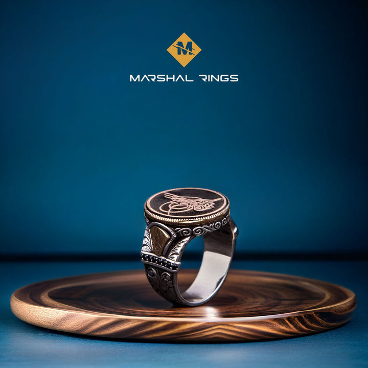 خاتم فضة 925 رجالي فاخر بنقش عثماني فخامة وأصالة - متجر المارشال للخواتم الرجالية 2
