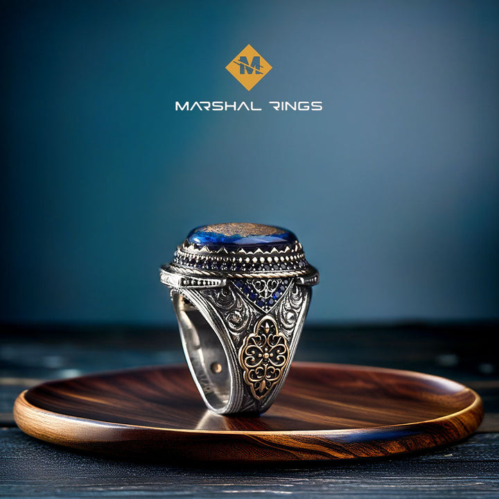 Men's 925 Silver Royal Ring set with an amber stone engraved with Surah ...