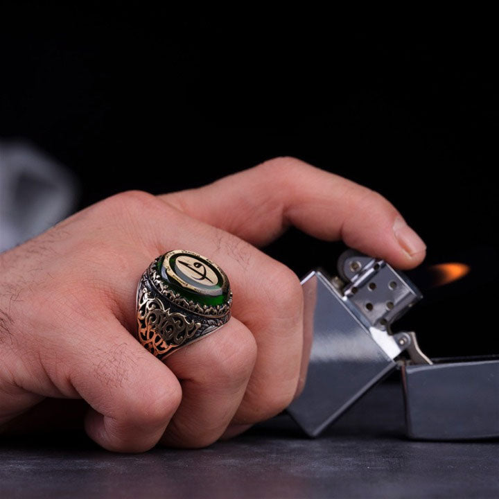 خاتم فضة 925 رجالي بنقش الواو والألف تصميم مميز - متجر المارشال للخواتم الرجالية 2