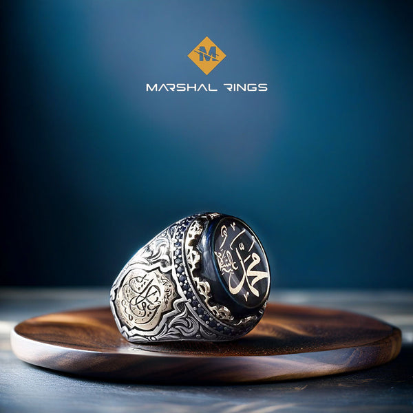 خاتم فضة رجالي عثماني بنقش "مُحمد عليه السلام"- أناقة وتراث (عيار 925) - متجر المارشال للخواتم الرجالية 1