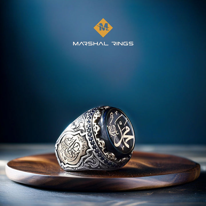 خاتم فضة رجالي عثماني بنقش "مُحمد عليه السلام"- أناقة وتراث (عيار 925) - متجر المارشال للخواتم الرجالية 1