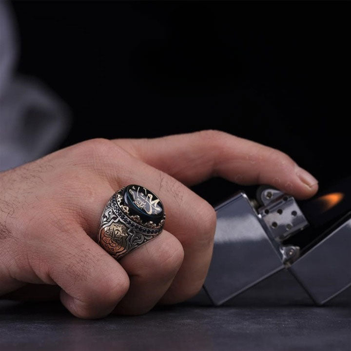 خاتم فضة رجالي عثماني بنقش "مُحمد عليه السلام"- أناقة وتراث (عيار 925) - متجر المارشال للخواتم الرجالية 2