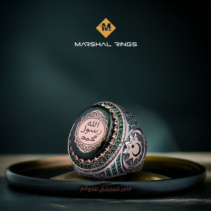 خاتم فضة رجالي بنقش "محمد رسول الله" - تصميم عصري (عيار 925) - متجر المارشال للخواتم الرجالية 2