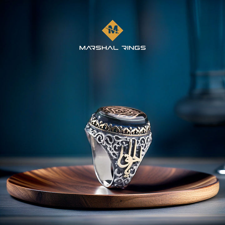خاتم فضة رجالي 925 عثماني فاخر مرصع بحجر الزركون وبنقوش إسلامية دقيقة - متجر المارشال للخواتم الرجالية 2