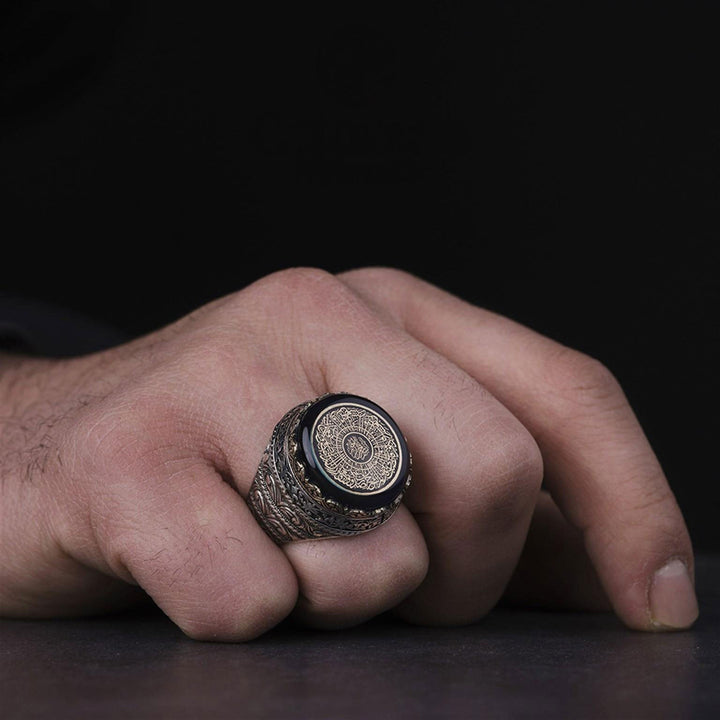 خاتم فضة رجالي بتصميم عثماني منقوش بسورة الانشراح (عيار 925) - متجر المارشال للخواتم الرجالية 3