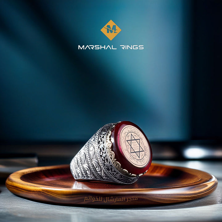 خاتم فضة رجالي عثماني فاخر بنقوش إسلامية دقيقة (عيار 925) - متجر المارشال للخواتم الرجالية 1