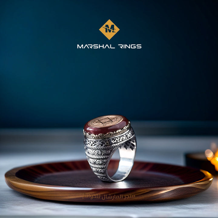 خاتم فضة رجالي عثماني فاخر بنقوش إسلامية دقيقة (عيار 925) - متجر المارشال للخواتم الرجالية 2